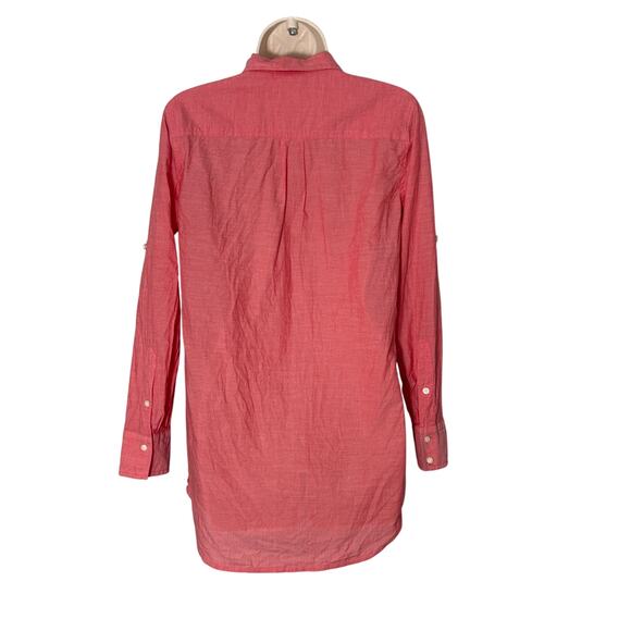 J. Crew Chambray Popover Tunic Shirt Roll Tab Long Sleeve Red Size XS - Picture 2 of 9